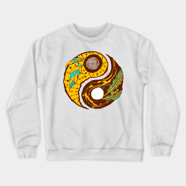 Mustard Brown Feathers Yin Yang Crewneck Sweatshirt by kenallouis